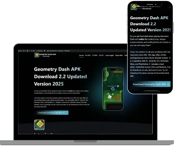 Download Android APk 1 Geometry Dash illustration accompanying the platform download options
